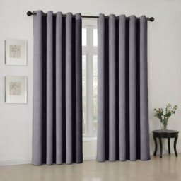 Oxford Homeware Eyelet Linen Effect Curtains Charcoal Fully Lined 100%blackout Thermal Insulated Curtains Pair (W)168Cmx(L)183Cm