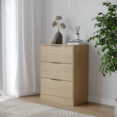 Urbn-Living Urbnliving Width 60Cm Oak Colour Chest Of 3 Drawers Modern Compact Storage Bedside Metal Handle Cabinet Bedroom Furniture - image 1