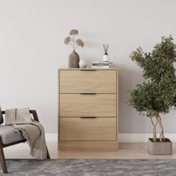 Urbn-Living Urbnliving Width 60Cm Oak Colour Chest Of 3 Drawers Modern Compact Storage Bedside Metal Handle Cabinet Bedroom Furniture - thumbnail 2