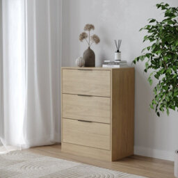 Urbn-Living Urbnliving Width 60Cm Oak Colour Chest Of 3 Drawers Modern Compact Storage Bedside Metal Handle Cabinet Bedroom Furniture - thumbnail 1