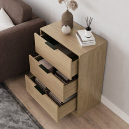 Urbn-Living Urbnliving Width 60Cm Oak Colour Chest Of 3 Drawers Modern Compact Storage Bedside Metal Handle Cabinet Bedroom Furniture - thumbnail 3