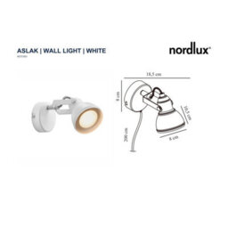 Nordlux Aslak Metal Wall Light Adjustable Head White,plug In Or Mains - thumbnail 4