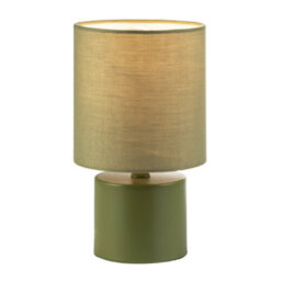 Happy Homewares Modern Dusty Olive Green Table Lamp With Cotton Fabric Drum Shade - thumbnail 2