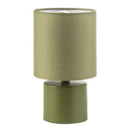 Happy Homewares Modern Dusty Olive Green Table Lamp With Cotton Fabric Drum Shade