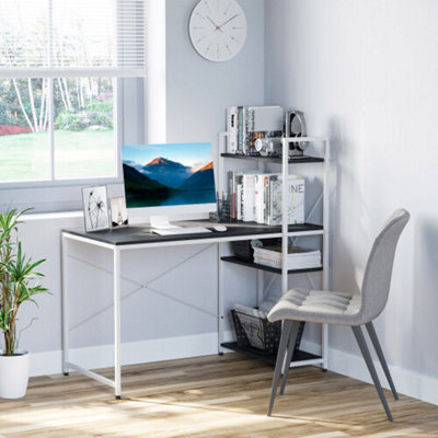 Computer Desk Laptop Table W/4-Tier Bookshelf Metal Frame Black, White - image 1
