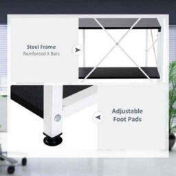 Computer Desk Laptop Table W/4-Tier Bookshelf Metal Frame Black, White - thumbnail 5