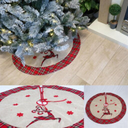 Shatchi Set Of 4 Pcs Christmas Tree Skirt Snowflakes Printed Pattern Burlap Hessian Linen Xmas Tree Base Cover Floor Mat Holiday Home - thumbnail 1