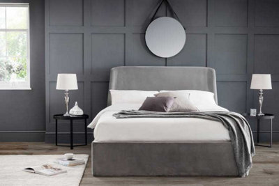 Ashfield Premium - Grey Velvet Curved Ottoman Bed - King Size 5Ft (150Cm)