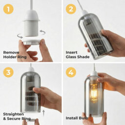 20Cm Cylinder Glass Lamp Shade 2 Pack Modern E27 Easy Fit Metal Pendant Light Shade For Living Room Bedroom - thumbnail 2