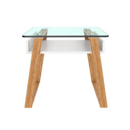 Aspect Furniture Jensen Side End Table,wood,bamboo,glass-White - thumbnail 2