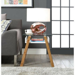 Aspect Furniture Jensen Side End Table,wood,bamboo,glass-White