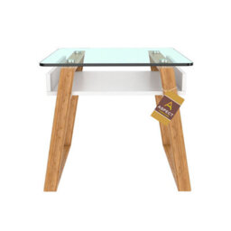 Aspect Furniture Jensen Side End Table,wood,bamboo,glass-White - thumbnail 3