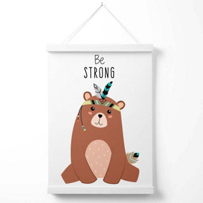 Artze Wall Art Be Strong Bear Tribal Animal Quote Art Print With White Frame Size: A4 - image 1