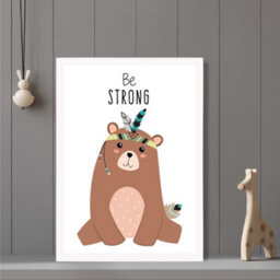 Artze Wall Art Be Strong Bear Tribal Animal Quote Art Print With White Frame Size: A4 - thumbnail 2