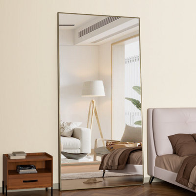 Cassilando Gold Full Length Mirror/standing Wall Mirror 180 X 80 Cm Aluminum Frame Leaning Or Hanging Full For Bedroom Living Room