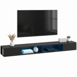 Black Floating Tv Stand With Rgb Led Lights, Entertainment Centre - thumbnail 1