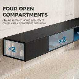 Black Floating Tv Stand With Rgb Led Lights, Entertainment Centre - thumbnail 4