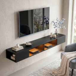 Black Floating Tv Stand With Rgb Led Lights, Entertainment Centre - thumbnail 6