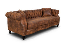 Suede Brown Faux Leather  3 + 2 Seater Chesterfield Sofa Set For Living Room Richmond - thumbnail 8