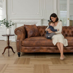 Suede Brown Faux Leather  3 + 2 Seater Chesterfield Sofa Set For Living Room Richmond - thumbnail 9
