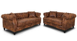 Suede Brown Faux Leather  3 + 2 Seater Chesterfield Sofa Set For Living Room Richmond - thumbnail 2