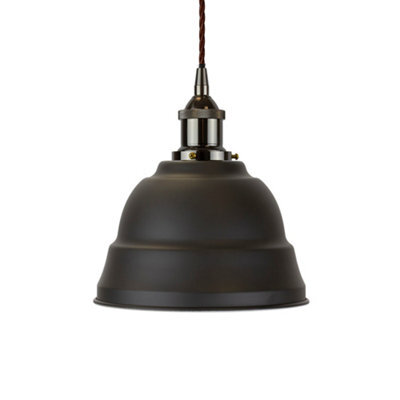 Matt Black Lincoln Painted Dome Pendant Light With Black Nickel Lamp Holder And Brown Twisted Cable - Se Home - image 1