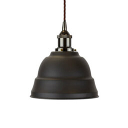 Matt Black Lincoln Painted Dome Pendant Light With Black Nickel Lamp Holder And Brown Twisted Cable - Se Home - thumbnail 1