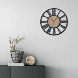 Living And Home Metal Wood Decorative Wall Clock With Roman Numerals 40 Cm - thumbnail 2
