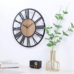 Living And Home Metal Wood Decorative Wall Clock With Roman Numerals 40 Cm