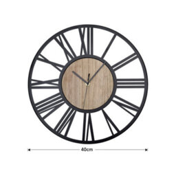 Living And Home Metal Wood Decorative Wall Clock With Roman Numerals 40 Cm - thumbnail 5