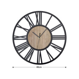 Living And Home Metal Wood Decorative Wall Clock With Roman Numerals 40 Cm - thumbnail 9
