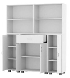 Urbn-Living Urbnliving Height 140Cm 4 Door 4 Shelf White Bookshelf 1 Drawer Storage Cabinet Bookcase Cupboard Display Unit - thumbnail 1