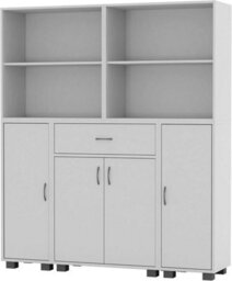 Urbn-Living Urbnliving Height 140Cm 4 Door 4 Shelf White Bookshelf 1 Drawer Storage Cabinet Bookcase Cupboard Display Unit - thumbnail 3