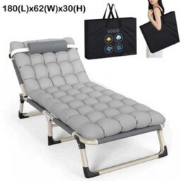 Single Grey Reclining Sun Lounger Garden Folding Chair Bed Recliner Beach Camping With Mat - thumbnail 3