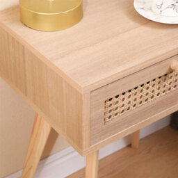 Furniturehmd One Drawer Bedside Table,ratten Front,pine Wood Legs,wooden Bedroom Cabinet,side Table,storage Nightstand - thumbnail 5