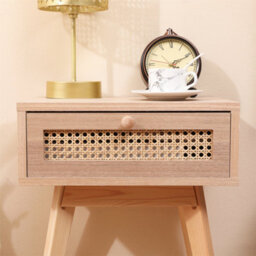 Furniturehmd One Drawer Bedside Table,ratten Front,pine Wood Legs,wooden Bedroom Cabinet,side Table,storage Nightstand - thumbnail 6