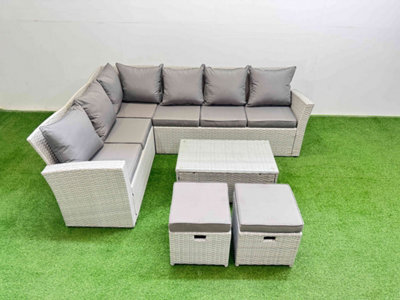 Fimous 8 Seater Garden Outdoor Pe Rattan Furniture Set Rattan Garden Sofa Sets With Oblong Coffee Table Light Grey Mixed - image 1