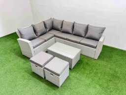 Fimous 8 Seater Garden Outdoor Pe Rattan Furniture Set Rattan Garden Sofa Sets With Oblong Coffee Table Light Grey Mixed - thumbnail 2