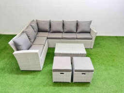 Fimous 8 Seater Garden Outdoor Pe Rattan Furniture Set Rattan Garden Sofa Sets With Oblong Coffee Table Light Grey Mixed - thumbnail 1