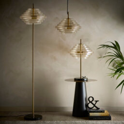 K Living Aspen 2Lt Brass And Tiered Amber Glass Floor Lamp