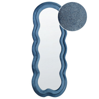 Beliani Wall Mirror Lacs 57 Cm 160 Cm Velvet Blue - image 1