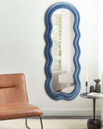 Beliani Wall Mirror Lacs 57 Cm 160 Cm Velvet Blue - thumbnail 2