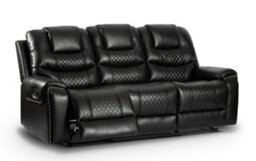 Manual Recliner Sofa In Black Faux Leather 3 Seater Sofa - thumbnail 3