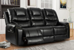 Manual Recliner Sofa In Black Faux Leather 3 Seater Sofa - thumbnail 2