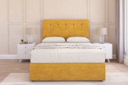 "Sloomy Highbury Mustard Plush Divan Bed With Mattress 2 Drawers Foot-End With 54"" Floor Standing Headboard 4'6 Double" - thumbnail 1