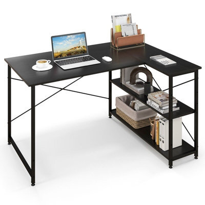 Gainoom L-Shaped Black Computer Desk Reversible Corner Desk W/adjustable Shelf - image 1