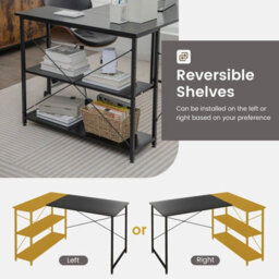 Gainoom L-Shaped Black Computer Desk Reversible Corner Desk W/adjustable Shelf - thumbnail 3
