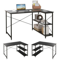 Gainoom L-Shaped Black Computer Desk Reversible Corner Desk W/adjustable Shelf - thumbnail 2