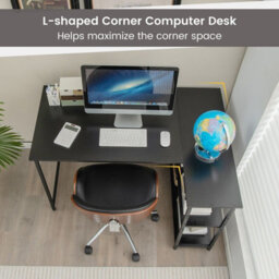 Gainoom L-Shaped Black Computer Desk Reversible Corner Desk W/adjustable Shelf - thumbnail 5