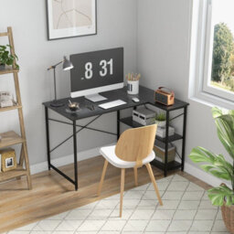 Gainoom L-Shaped Black Computer Desk Reversible Corner Desk W/adjustable Shelf - thumbnail 7